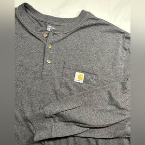 Carhartt Long Sleeve Henley Tee, Loose Fit, Charcoal Gray, Men's 2XL